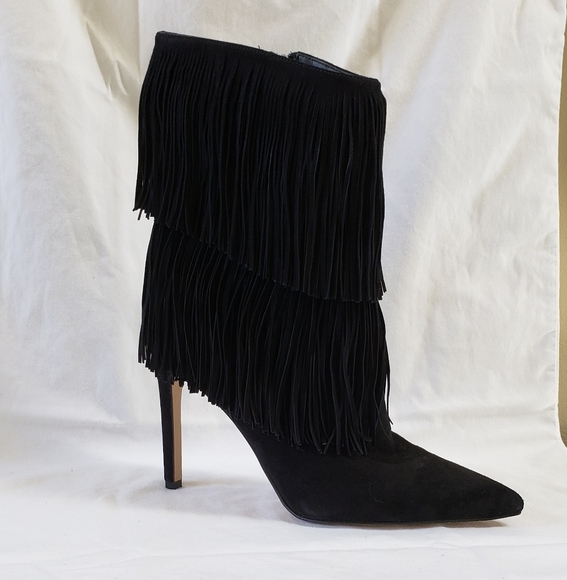 Sam Edelman Shoes - Sam Edelman Suede Fringe Heels Jet Black